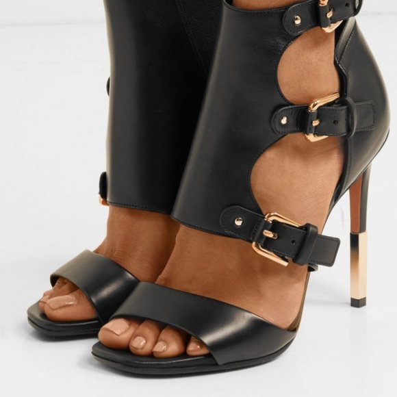 BALMAIN Alienor 100mm Buckle Sandals, Black - Picture 1 of 7